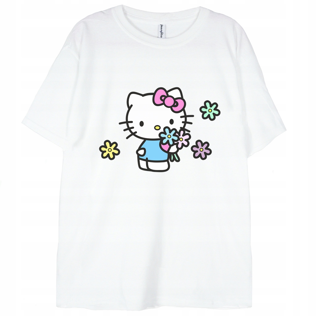 

T-shirt Hello Kitty kwiaty kot biała koszulka M