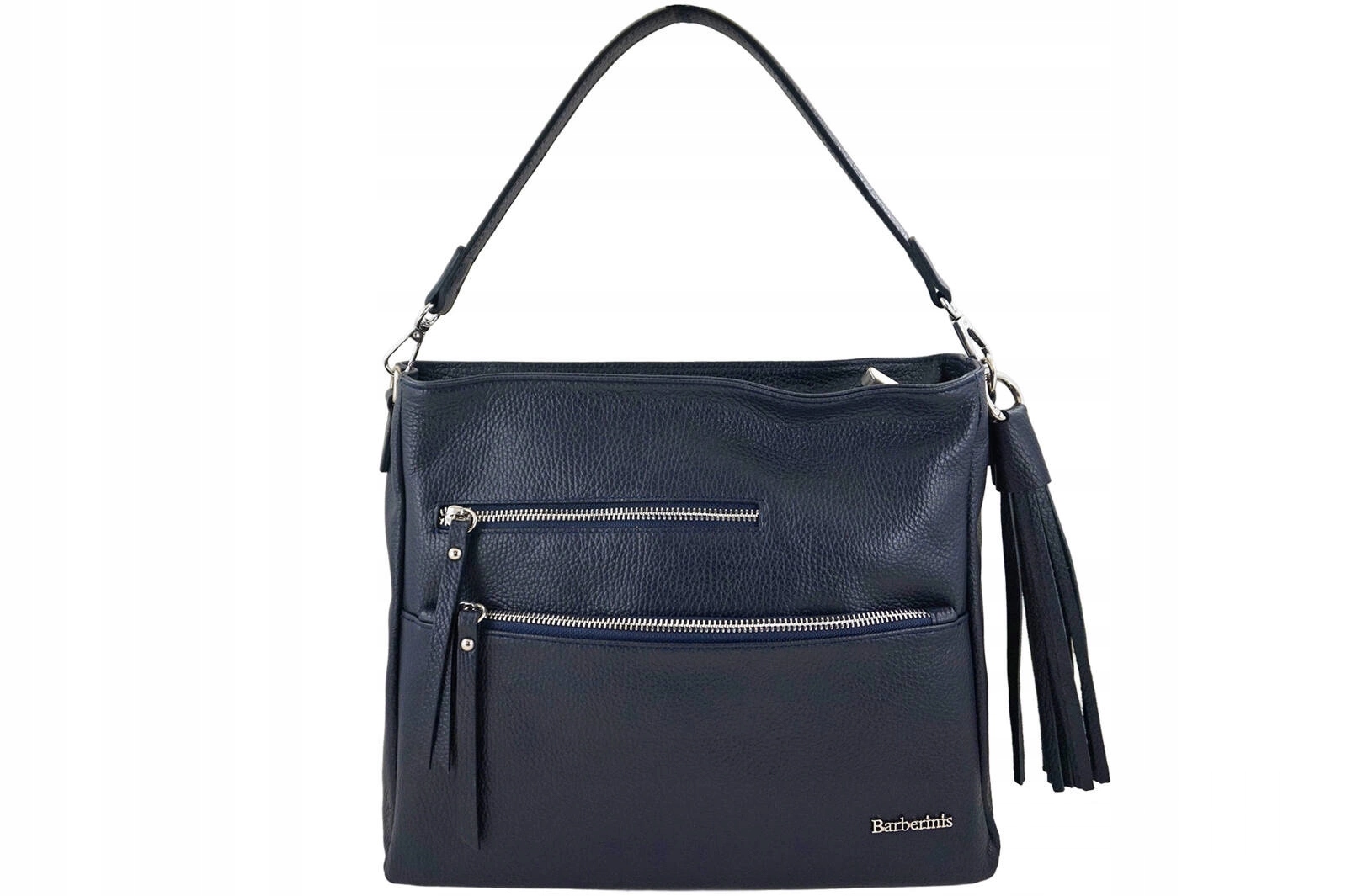 Prostorná dámská kožená kabelka se střapcem, modrá