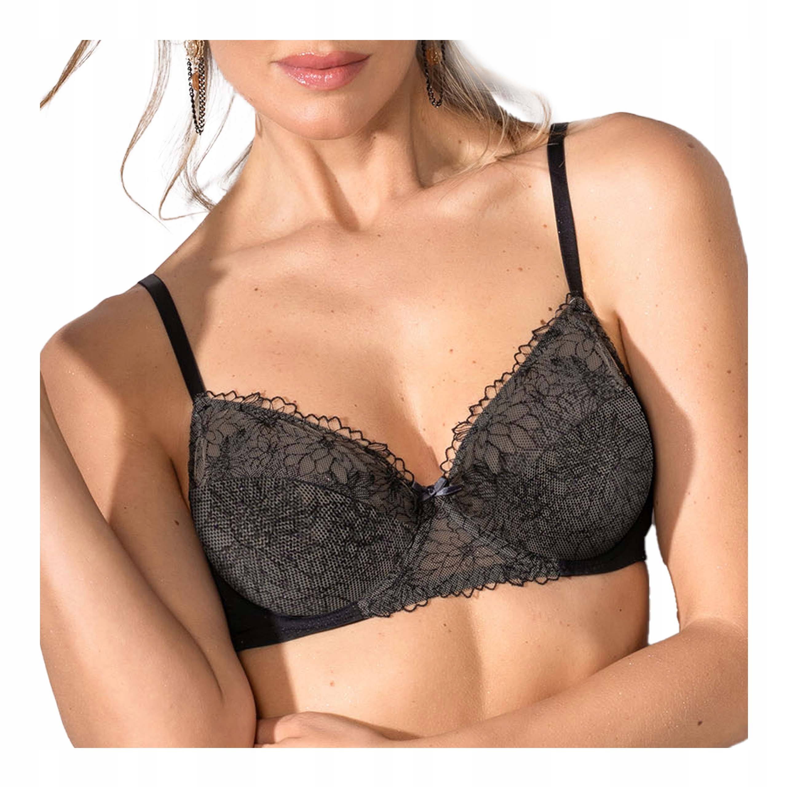 Dámská měkká krajková podprsenka s kosticemi 90C, černá podprsenka Sielei