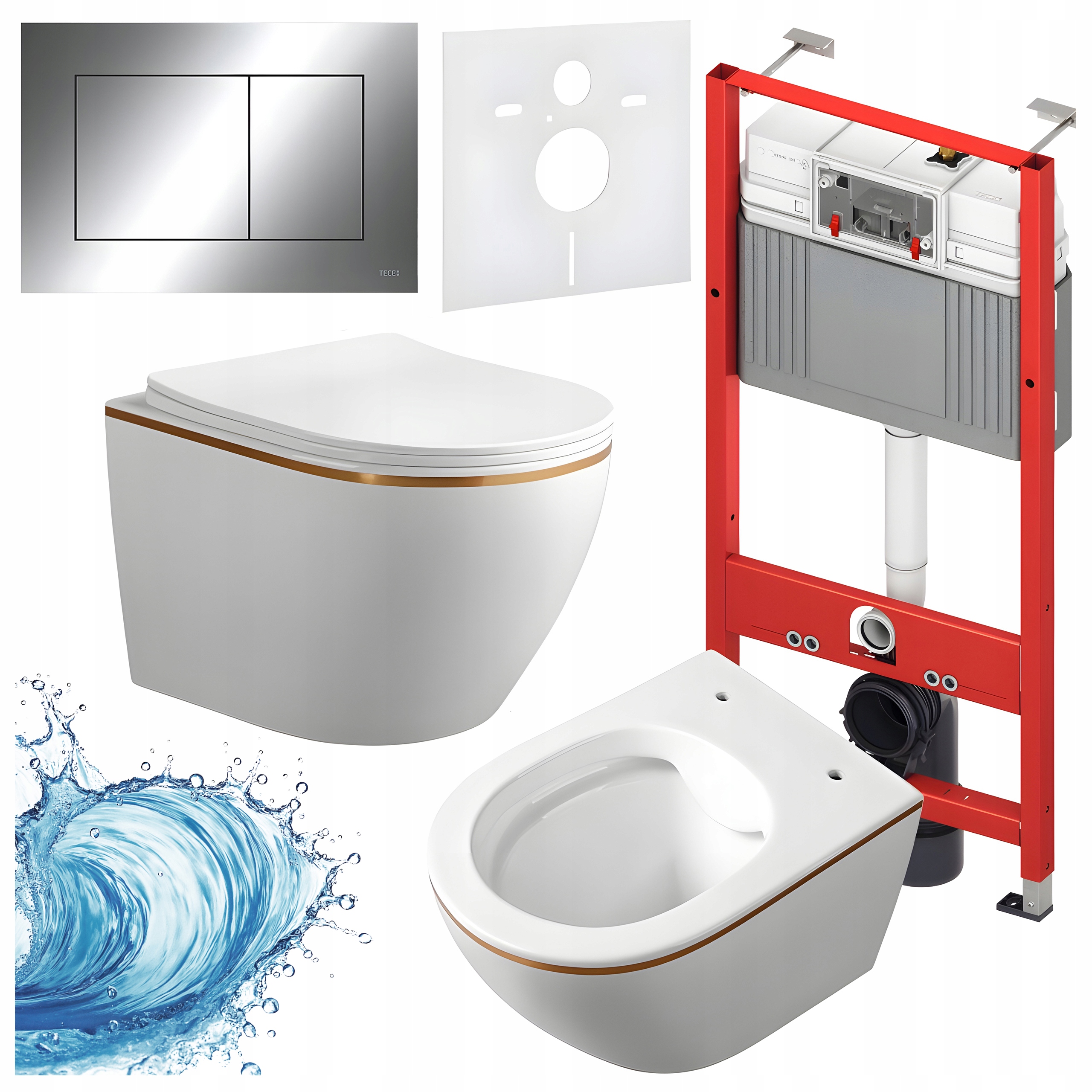 Zestaw Podtynkowy Wc Stelaż Tece Miska MIZU-WH-GL-RIM-03 Przycisk Chrom