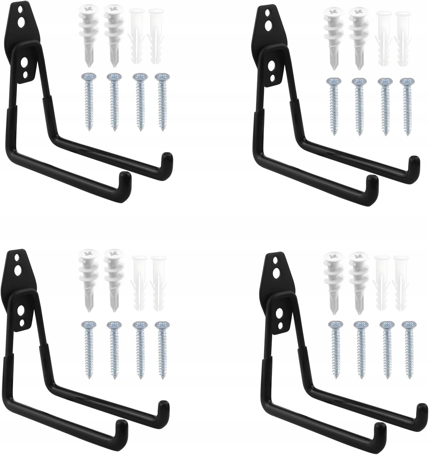 4x HAKI GARAŻOWE UCHWYTY ŚCIENNE PODWÓJNE NA NARZĘDZIA AKCESORIA ZESTAW