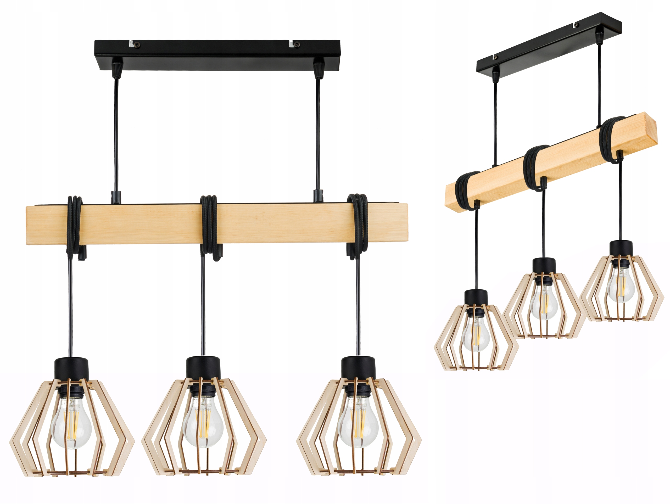 Dřevěná závěsná stropní lampa Lustr Zwis Loft Dřevo na 3x E27