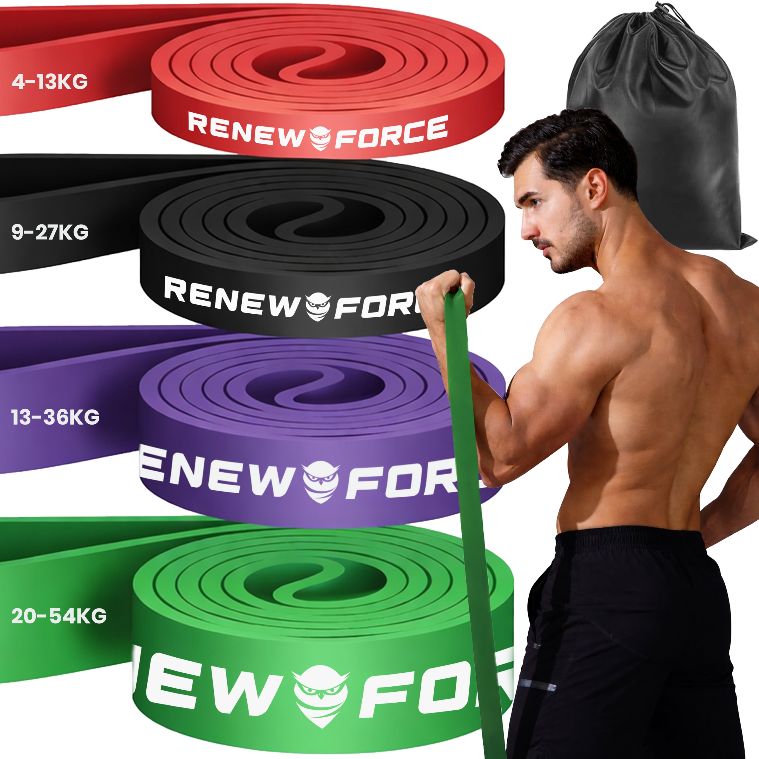 Zestaw 4 Gum Do Ćwiczeń Fitness Worek Taśmy Oporowe Mocne do Treningu XXL