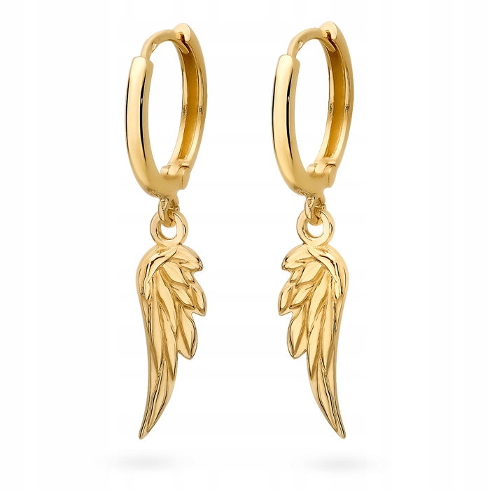 Złote kolczyki wiszące Koła Skrzydła Anioła 333 8k