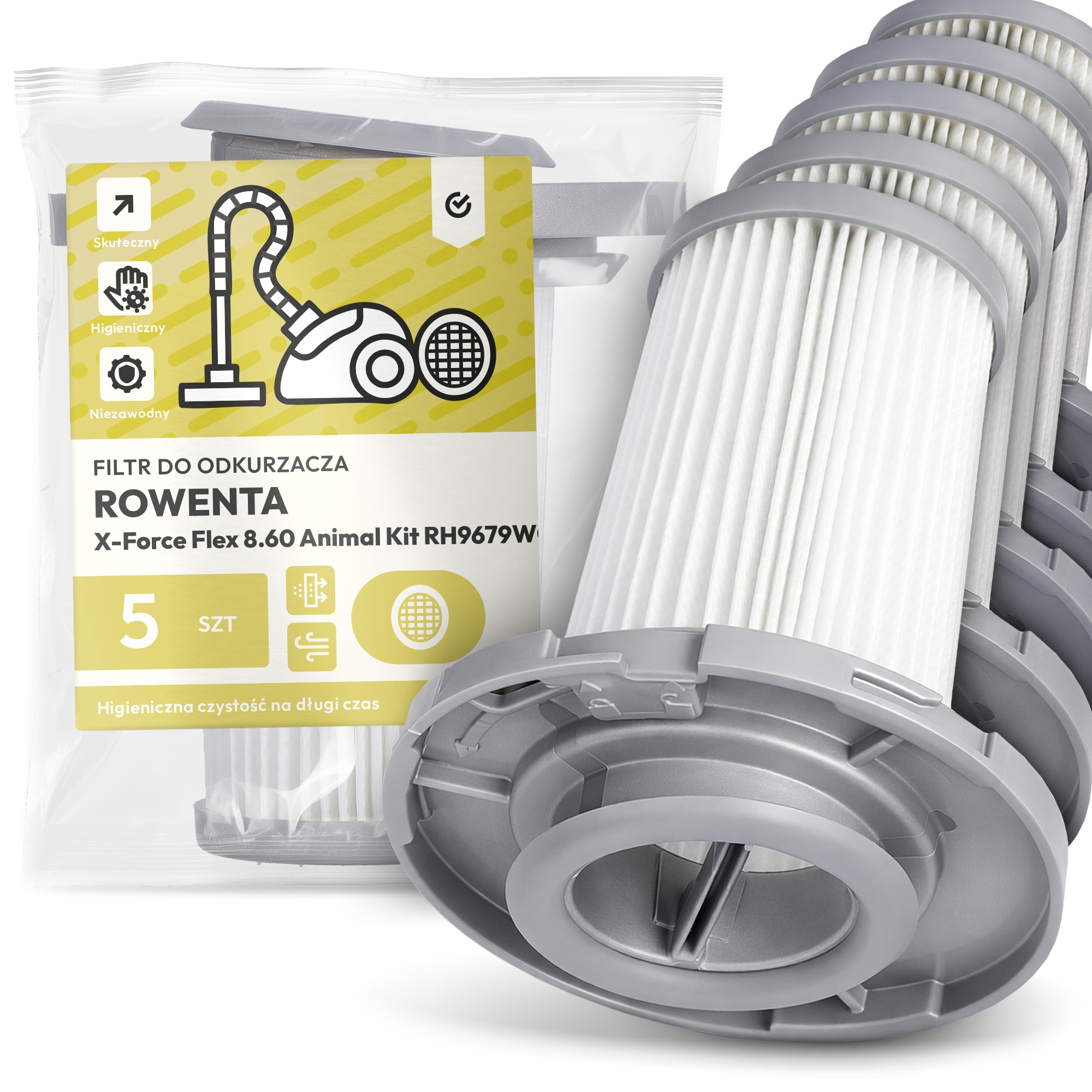 5x Filtr Do Vysavače Rowenta X-Force Flex 8.60 Animal Kit RH9679WO Em-w