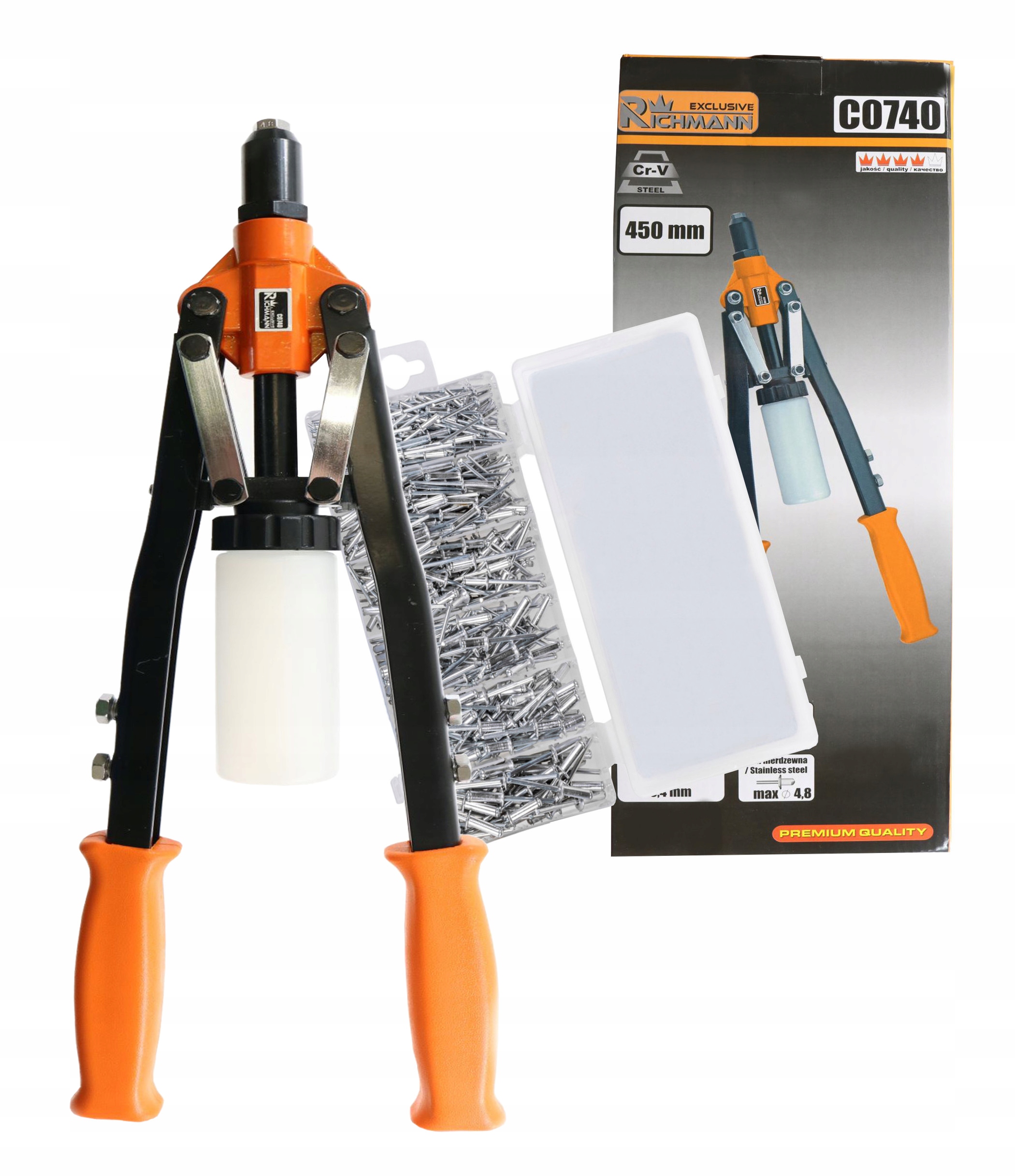 

Zestaw Nitownica Nożycowa 450MM Zbiornik + Nity