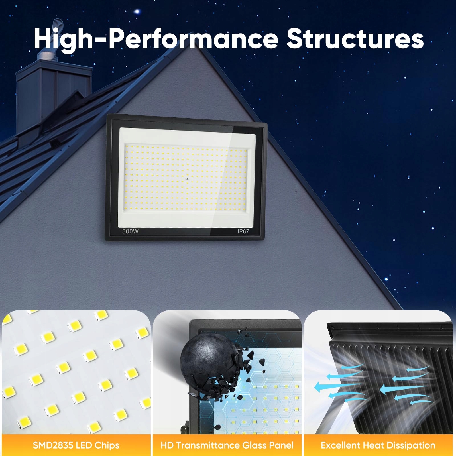 LED STRAHLER ZEWNĘTRZNY 300W IP67 WODOODPORNY 30000LM 7000K — miniatura 6