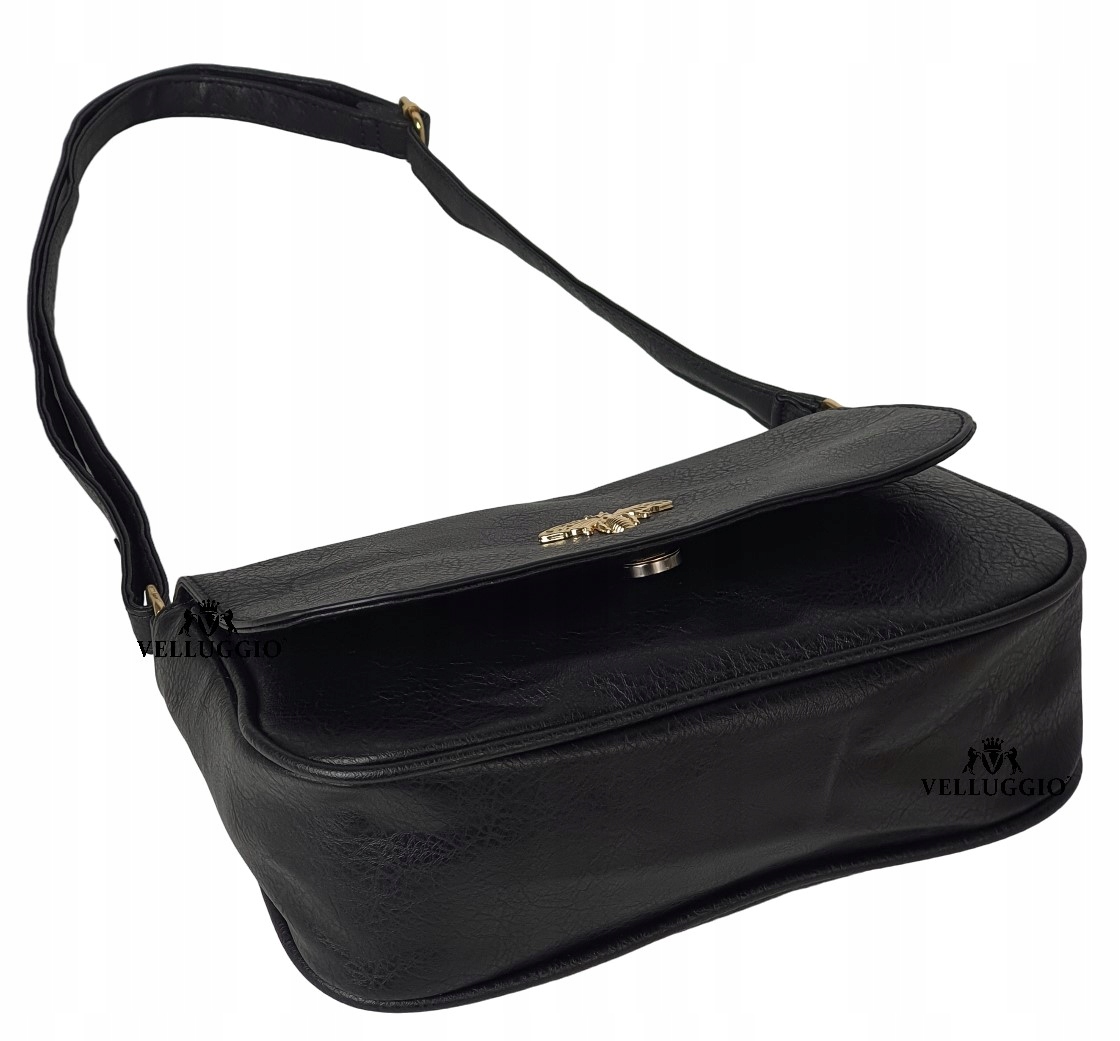 LISTONOSZKA MAŁA TOREBKA DAMSKA KLAPKA NA PASKU PSZCZÓŁKA MUSZKA Kolor czarny