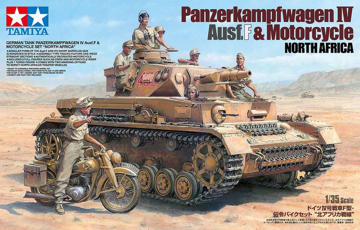 1/35 PzKpfw IV Ausf. Motocykl F Dkw NZ350 Afrika Korps Tamiya 25208