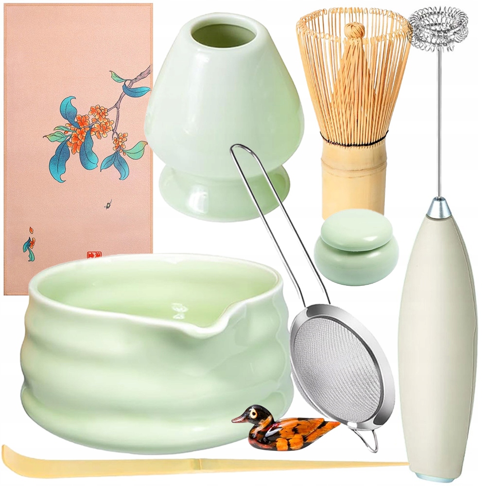 Levně Dárková Sada Na Matcha Čaj Šálek, Metlička, Podstavec, Lžička 9V1