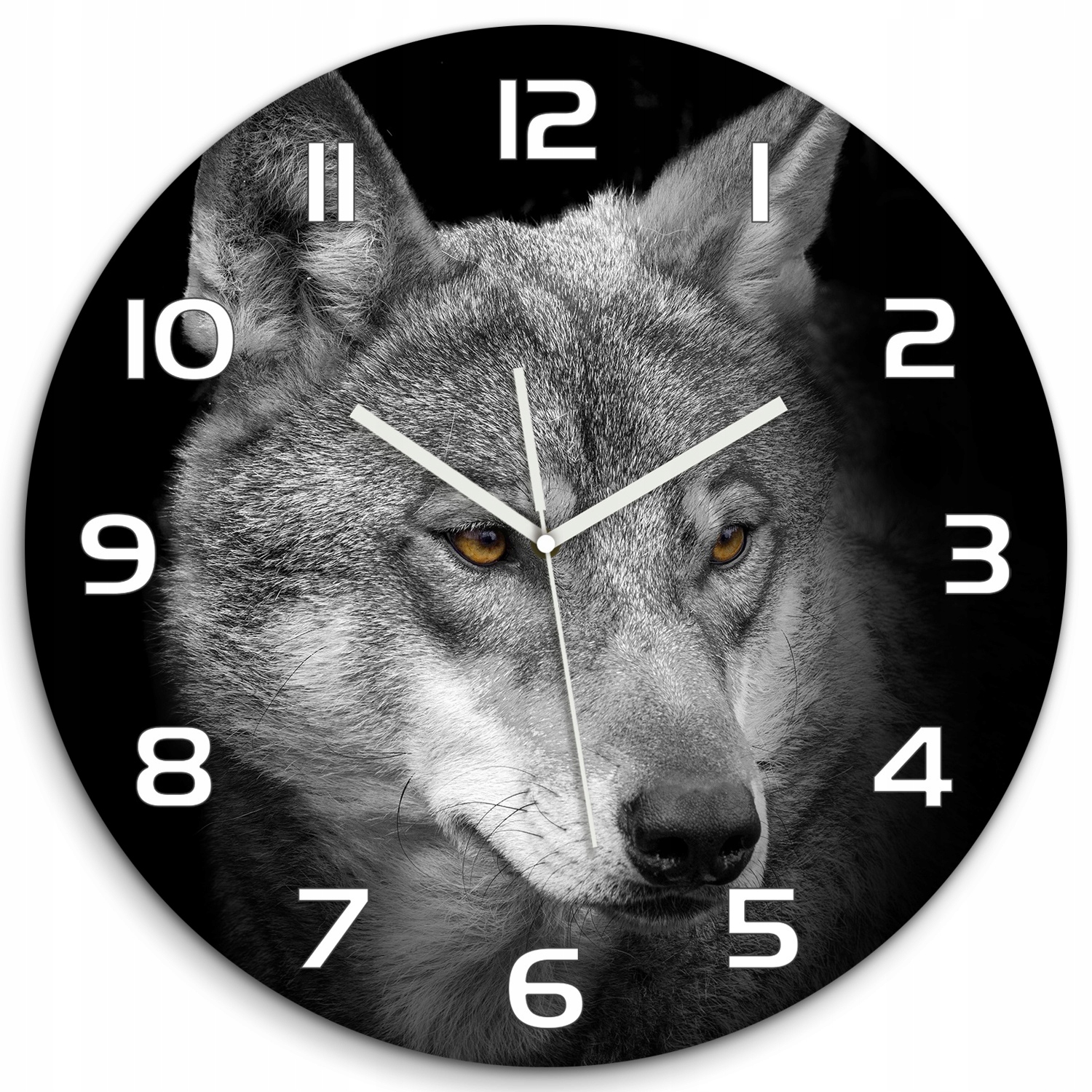 

Duży szklany zegar, cichy mechanizm Wilk fi 60 cm