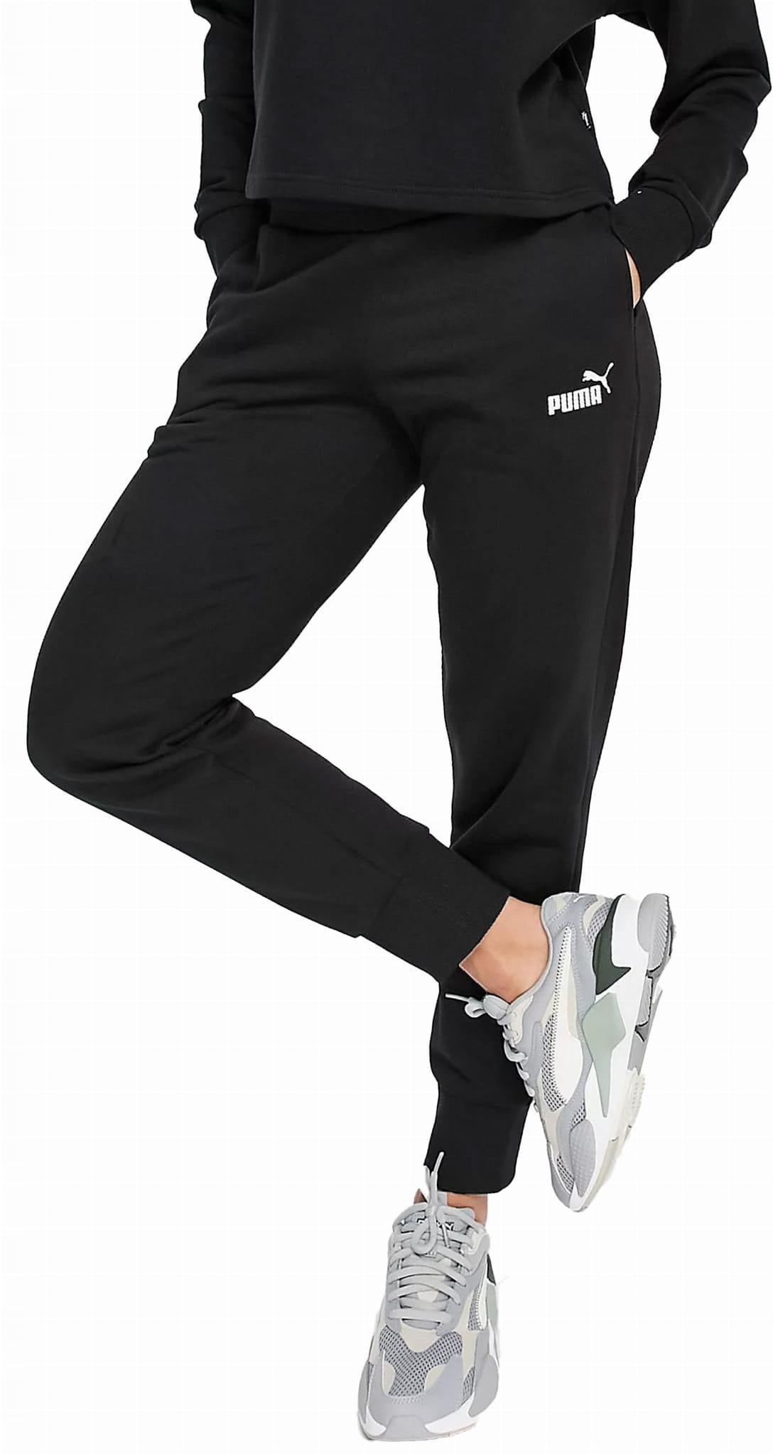 Dámské tepláky Puma Ess+ sportovní kalhoty bavlněné černé Xs