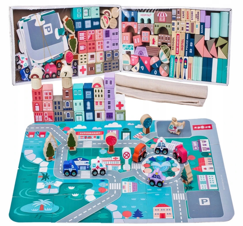 DREWNIANE KLOCKI ZESTAW DROGA MIASTO 115 ELEMENTÓW Liczba elementów 115 szt.