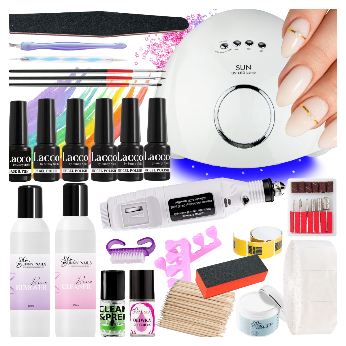 Zestaw Do Hybryd Robienia Paznokci Lakiery Hybrydowe Lampa 48W Frezarka