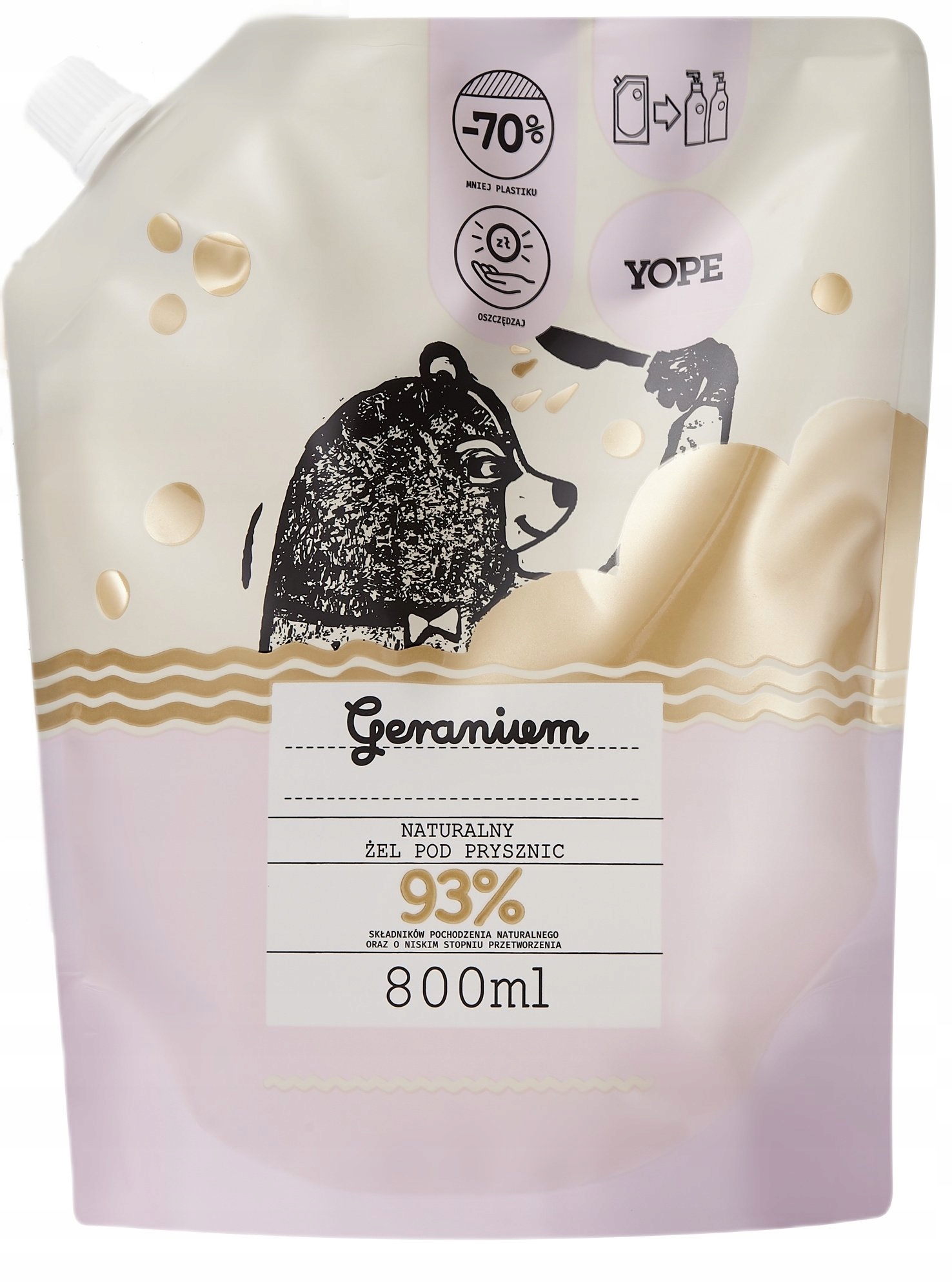 YOPE Naturalny żel pod prysznic Geranium Refill 800 ml