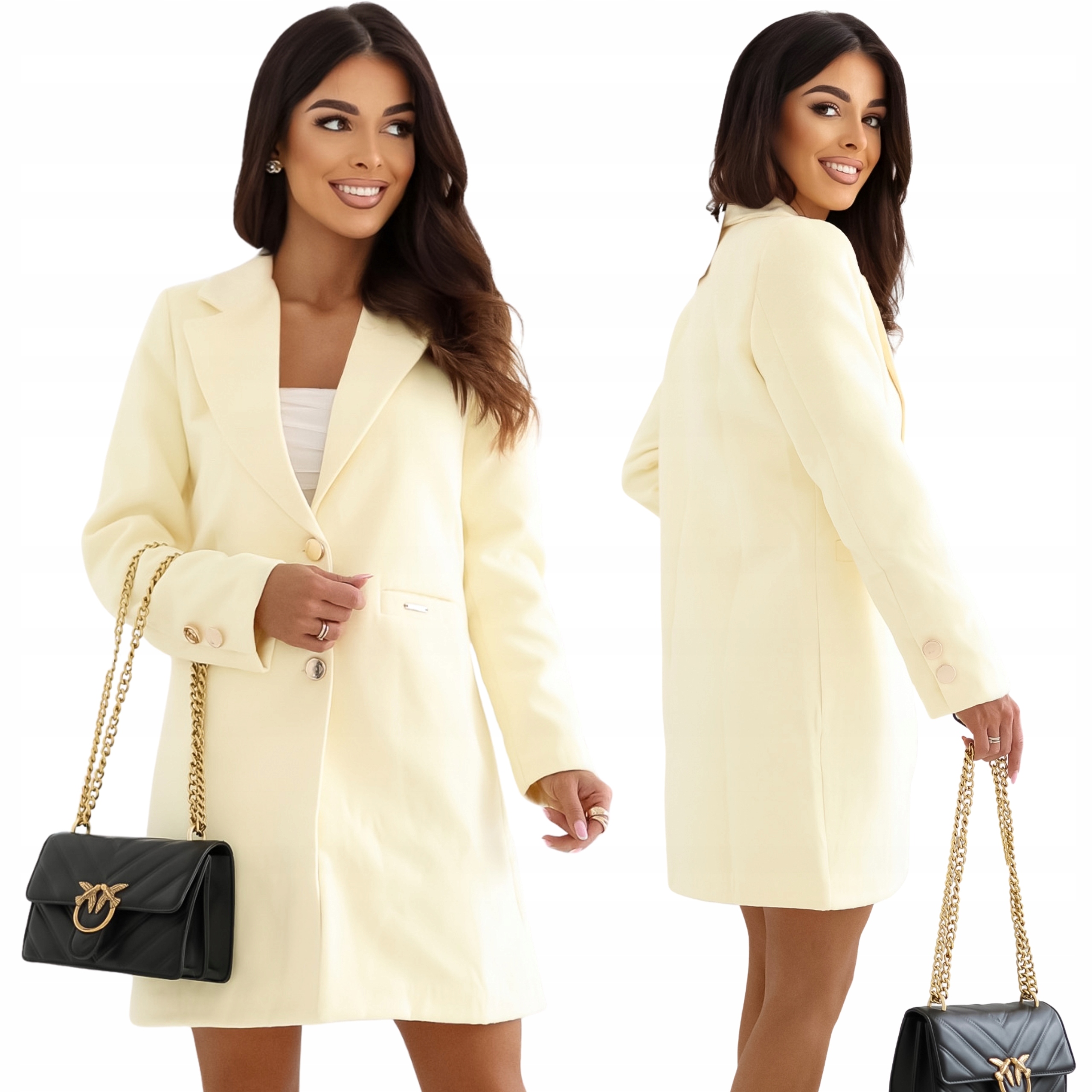 Dámský jarní kabát, elegantní, klasický, diplomatka, žlutý, XL