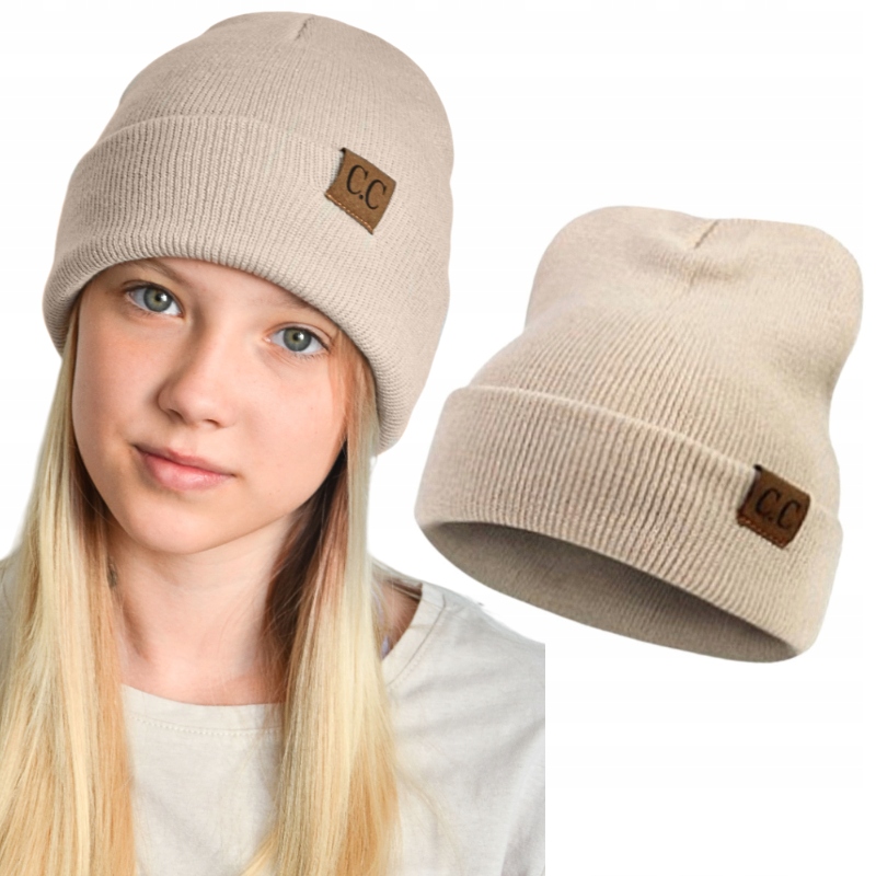 CZAPKA DAMSKA WIOSENNA DLA MŁODZIEŻY BEŻOWA ROZCIĄGLIWA NA WIOSNĘ WYWIJANA