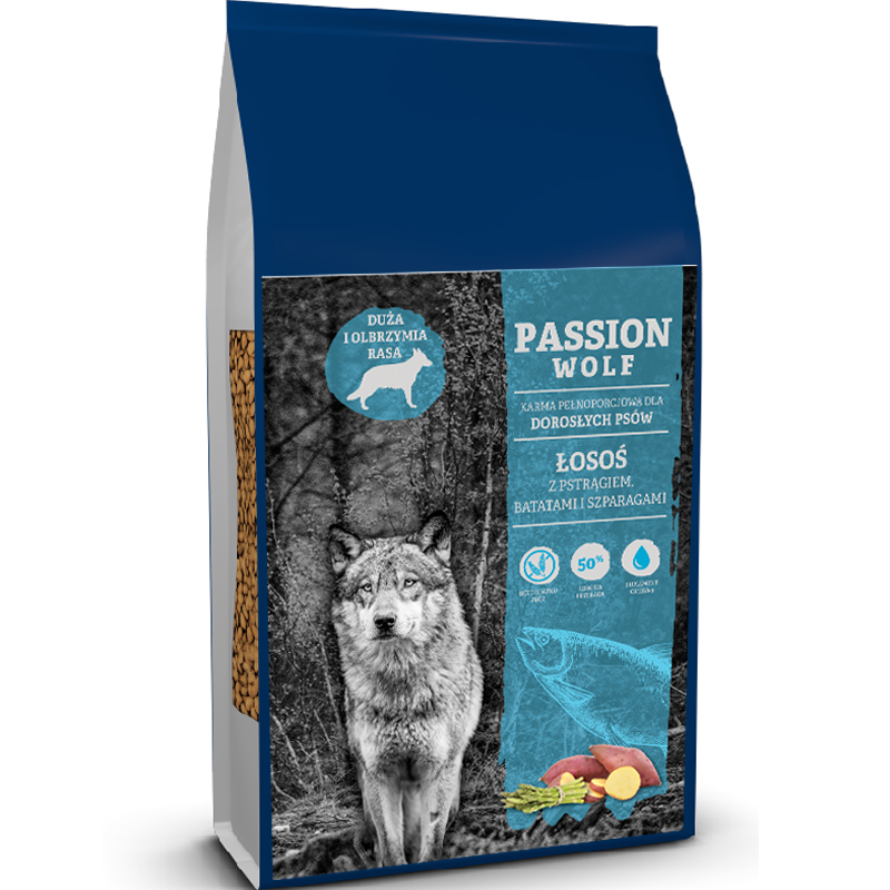 Passion Wolf Adult Large Giant Łosoś z Pstrągiem Batatami i Szparagami 12kg