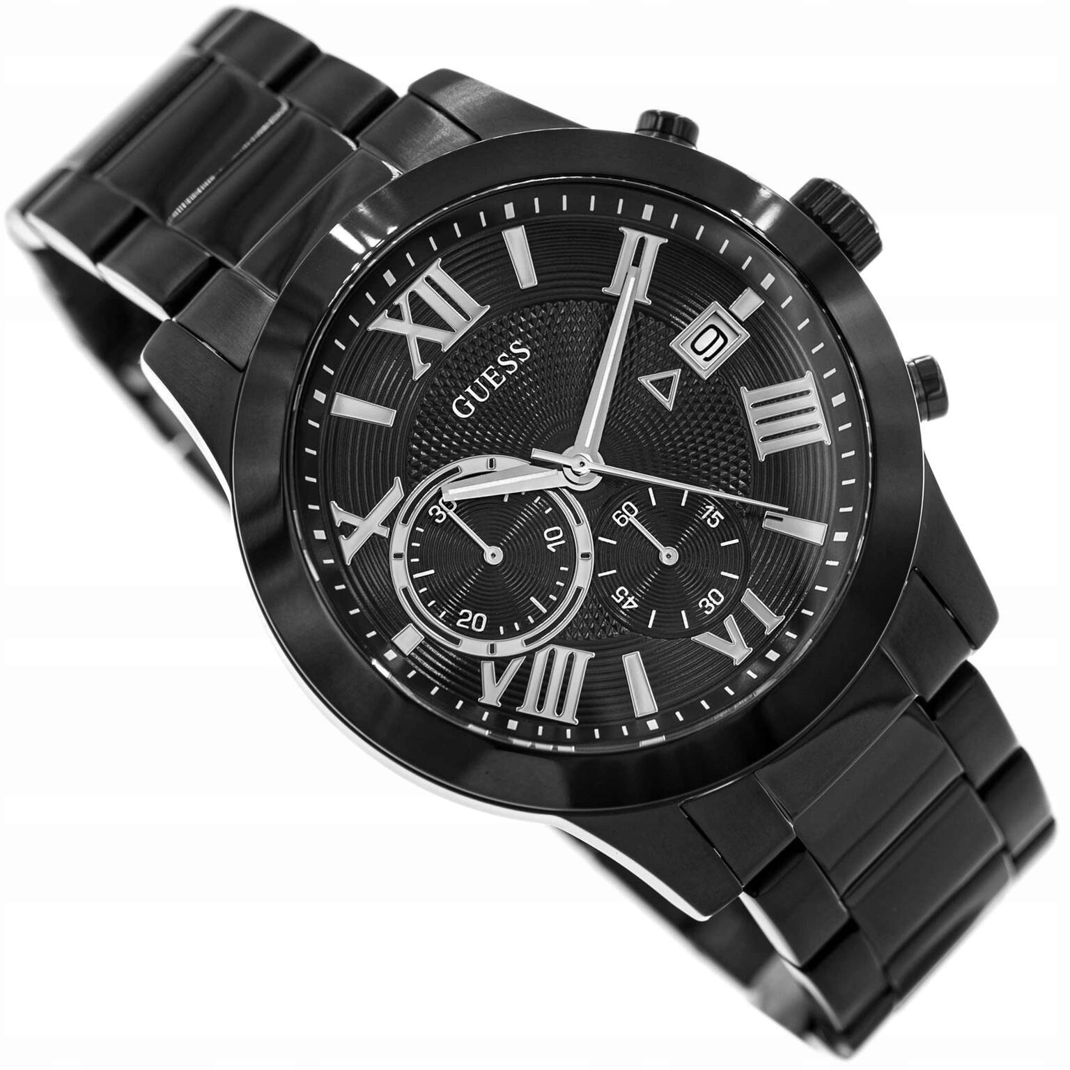 Pánské Hodinky Guess W0668G5 Atlas Černé Na Náramku Datumovka Stopky