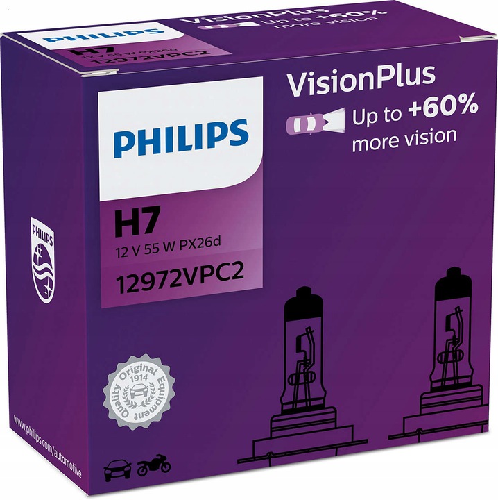 Philips Żarówki H7 VisionPlus +60% Więcej Światła
