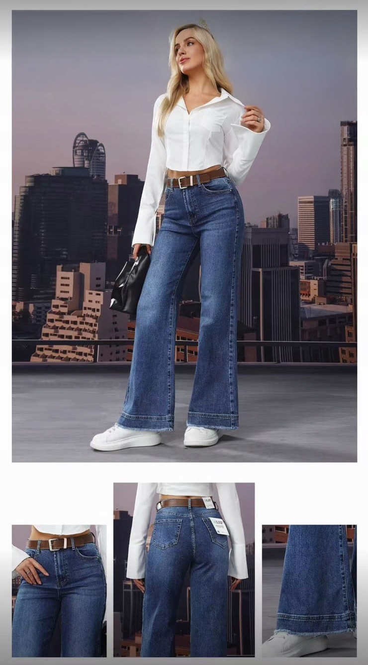 Damskie spodnie Premium dzwony jeans Niebieskie szeroka nogawka 42/XL