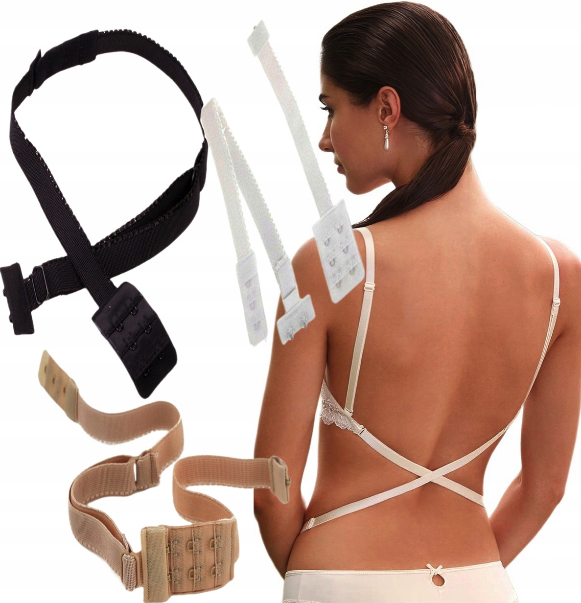 ZESTAW NIEWIDOCZNE ZAPIĘCIE PRZEDŁUŻKI STANIKA BEZ PLECÓW KOMPLET 3 KOLORY