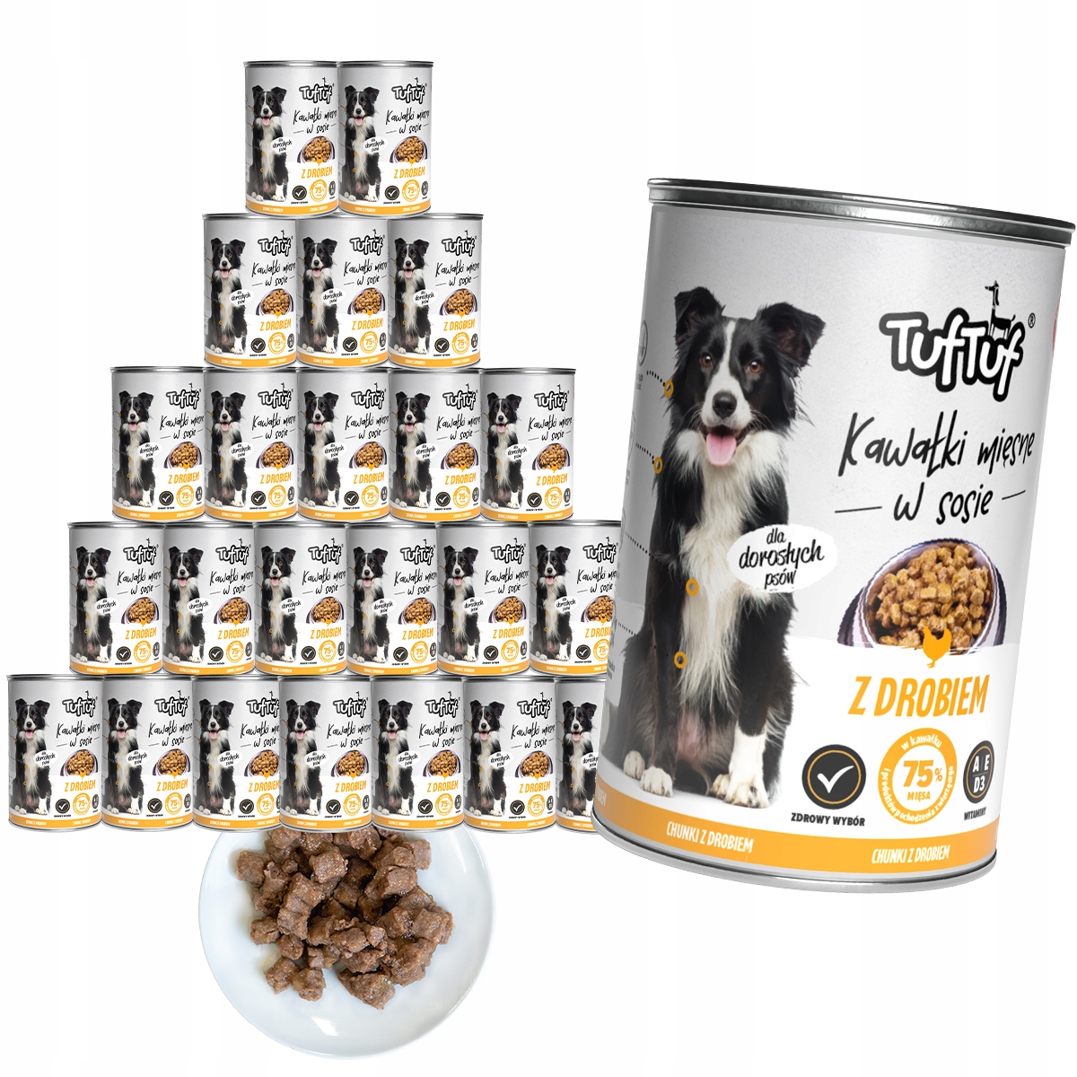 Levně Vlhké Krmivo Pro Psa TufTuf konzerva masové kousky s drůbežím masem Set 24x415 g