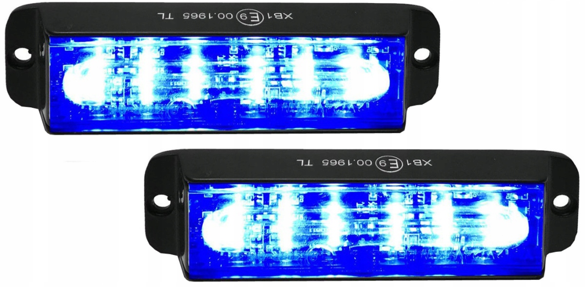 Sada 2X Výstražná Lampa 6 Led Blesková Strobo Modrá Stráž 12V 24V