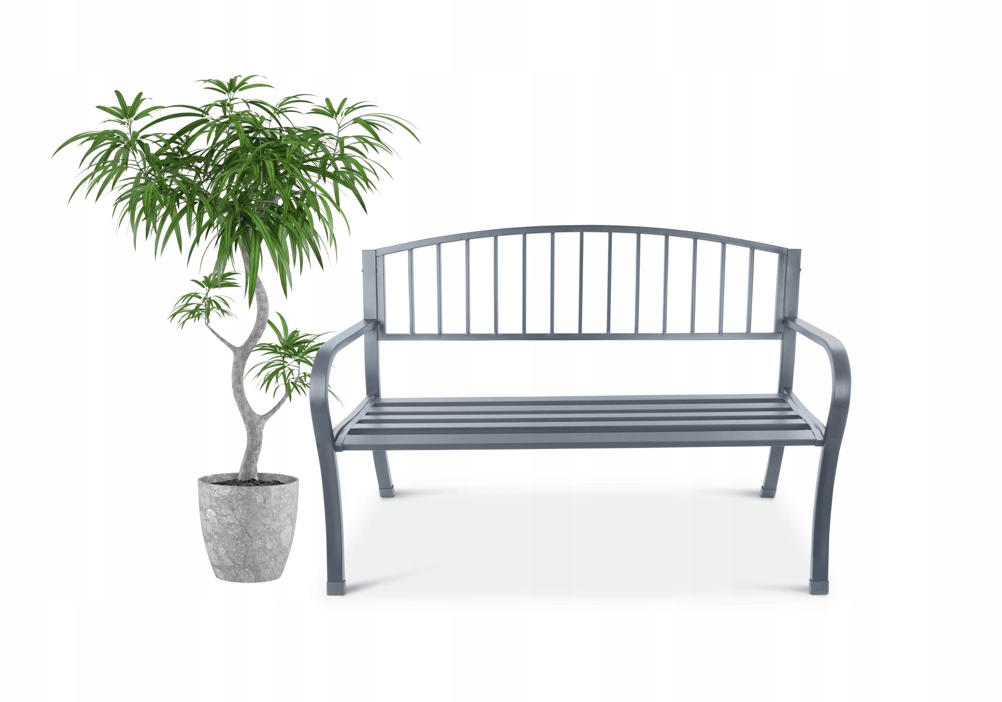 Záhradná lavička Bauerkraft kovová s operadlom šedá 125 x 53 x 82 cm