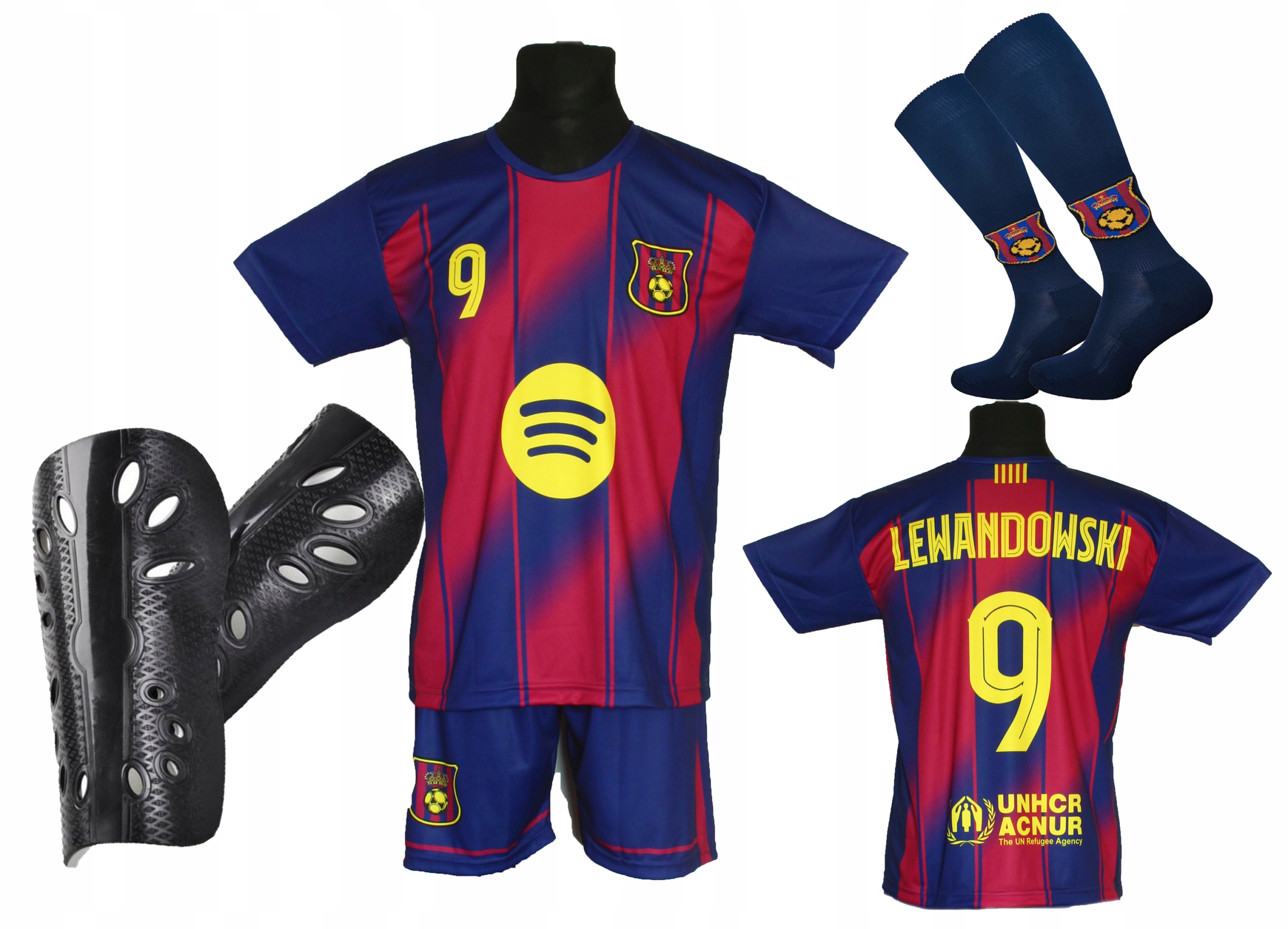 strój piłkarski dla dzieci Lewandowski getry ochraniacze rozmiar 134
