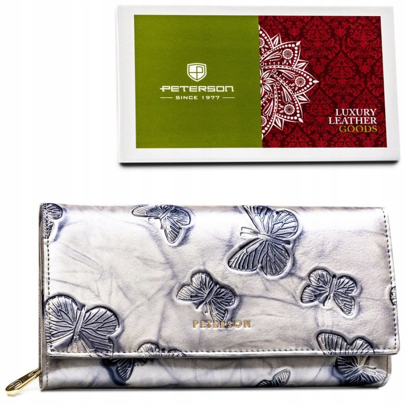 Velká horizontální dámská kožená peněženka s lisovanými Rfid vzory Peterson