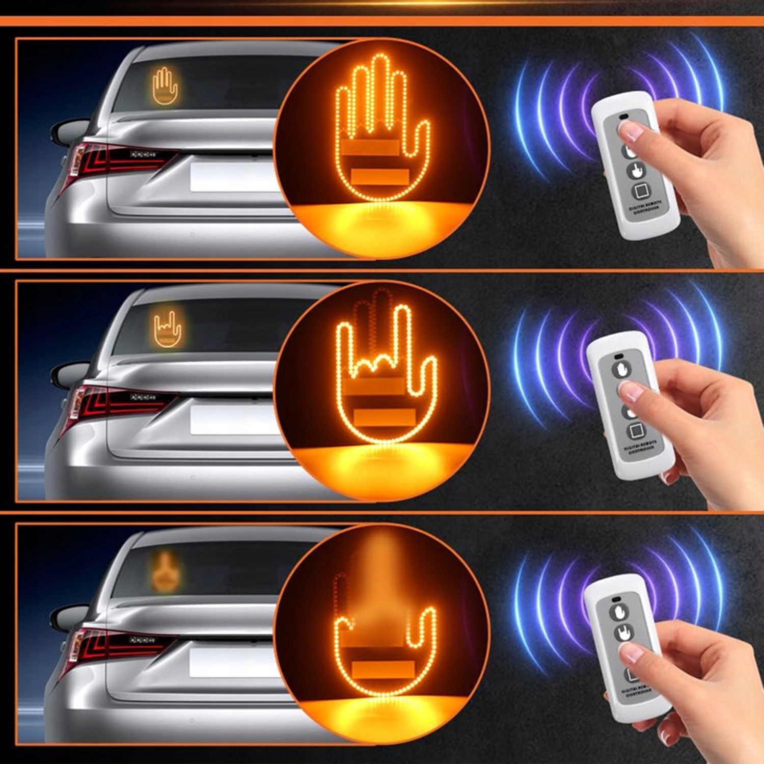 Ręka LED na tylną szybę samochodu Sygnalizator Gestów Środkowy palec +Pilot Stan opakowania oryginalne