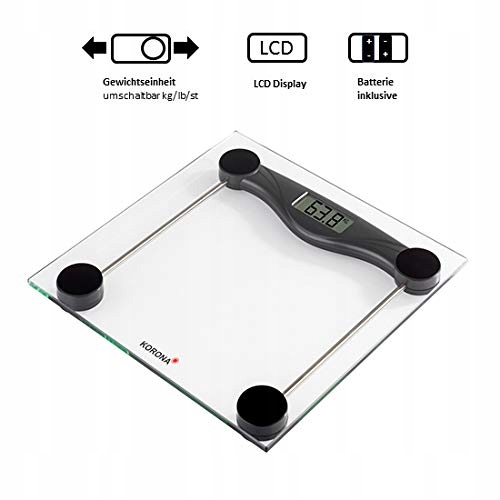KORONA Waga Łazienkowa OLIVIA 180kg LCD Wyświetlacz Czarna — miniatura 2