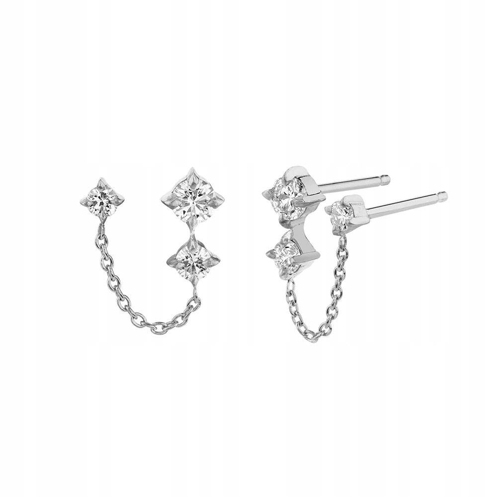 Aide Double Chain Studs Three Zircon Small Chain Tassel Motyw inny