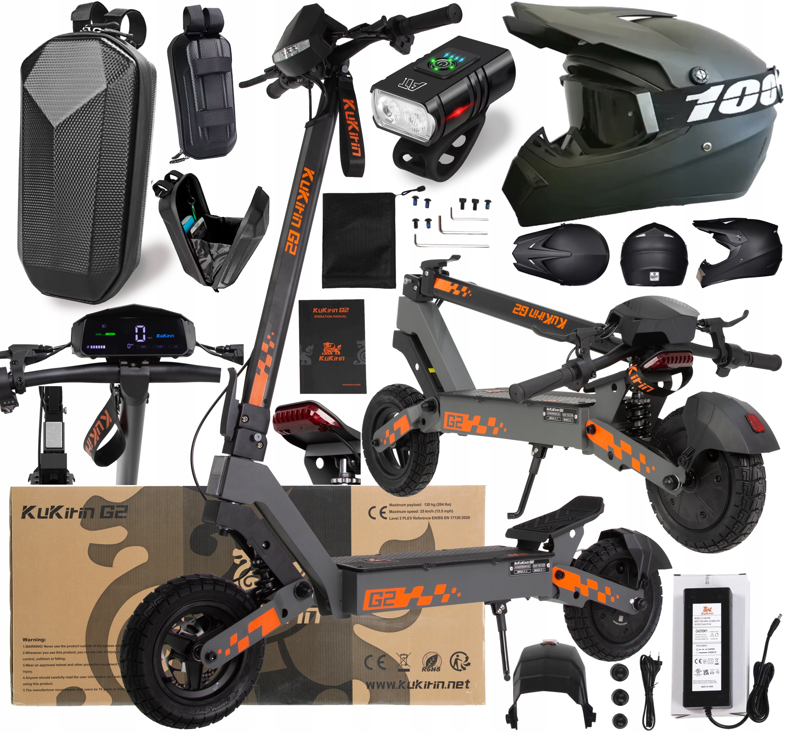 Pojazd elektryczny Kukirin G2 1200W 48V 15AH 45KM/H Skládací 10"+Dárek Pl