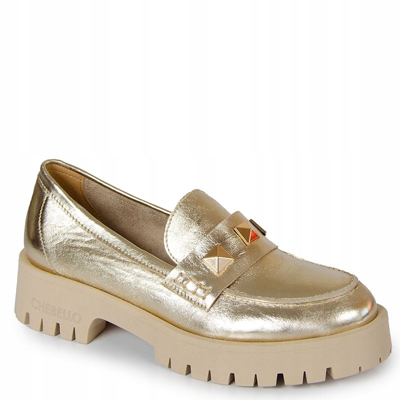 Chebello 3086 Zlaté Kožené Mokasíny S Ozdobou 38
