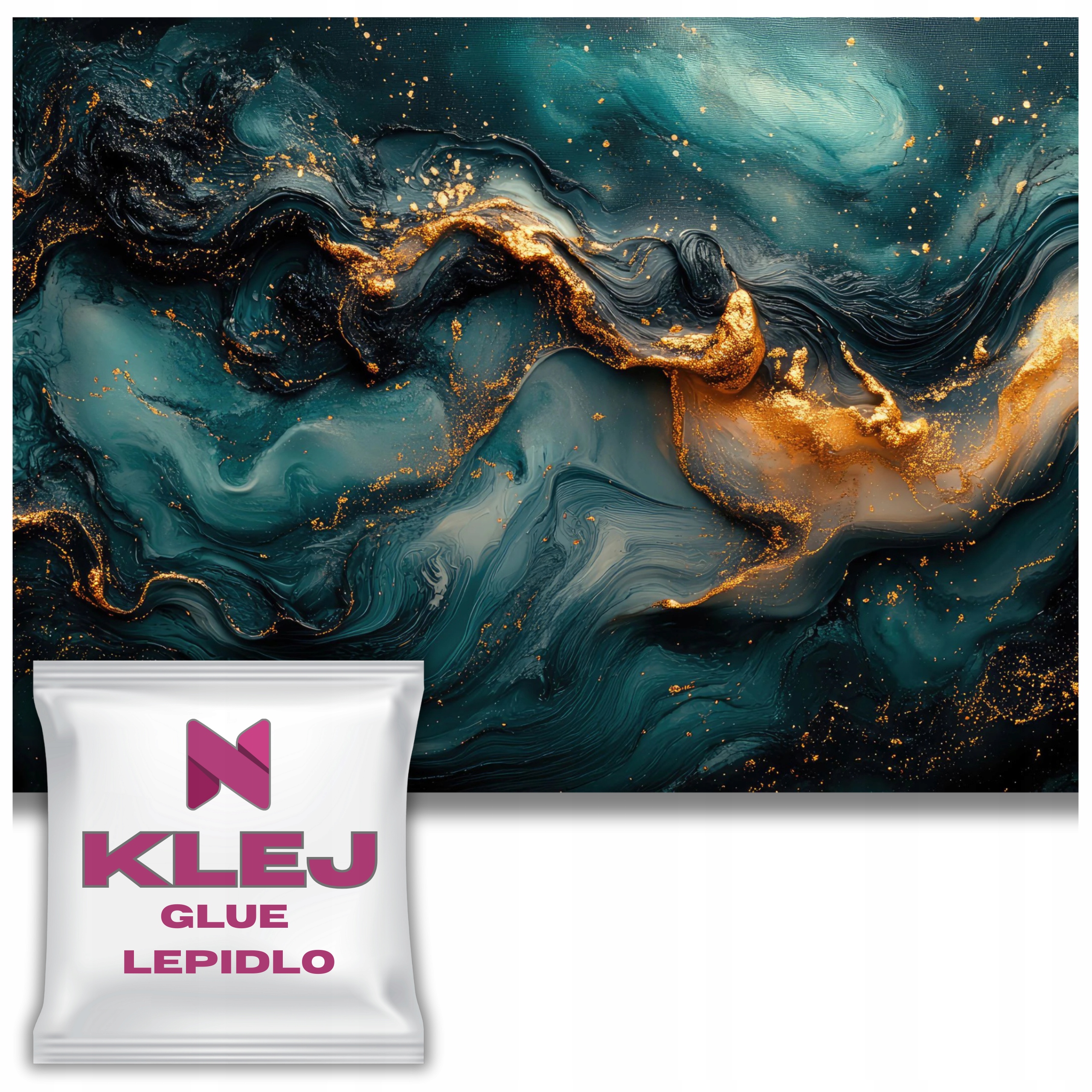 Luxusní Fototapeta Fluid Art Dekorace Zlatý prach Tyrkysové vlny 260x390