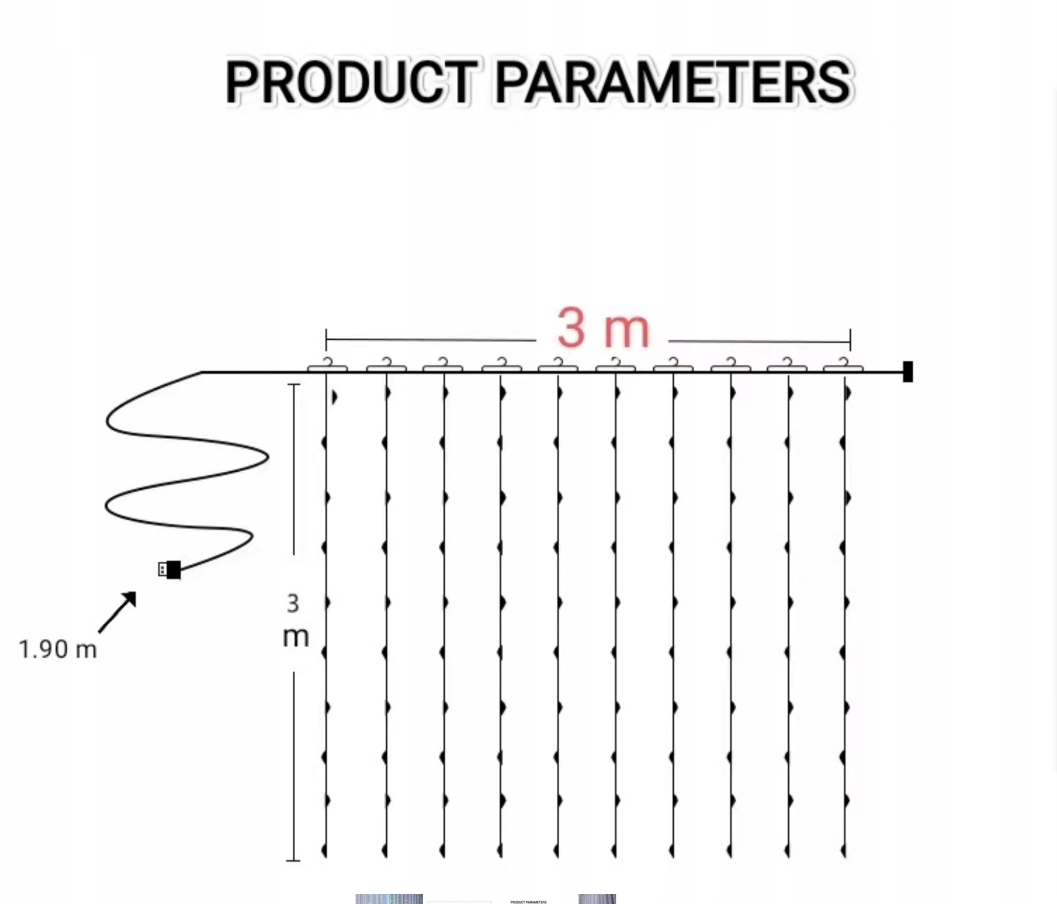 KURTYNA ŚWIETLNA LED 3X3M DEKORACJA GIRLANDA LED Stan opakowania oryginalne