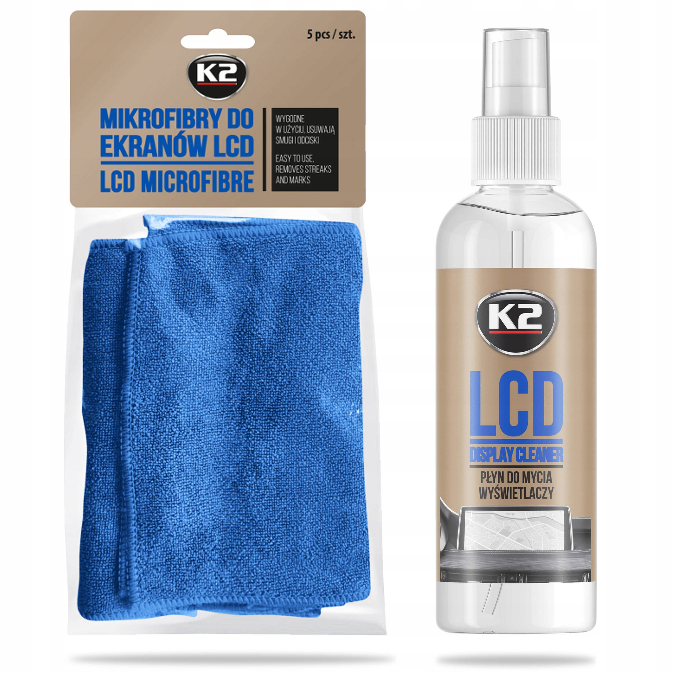 Płyn do czyszczenia ekranów LCD 250ml 5 sztuk ściereczek z mikrofibry