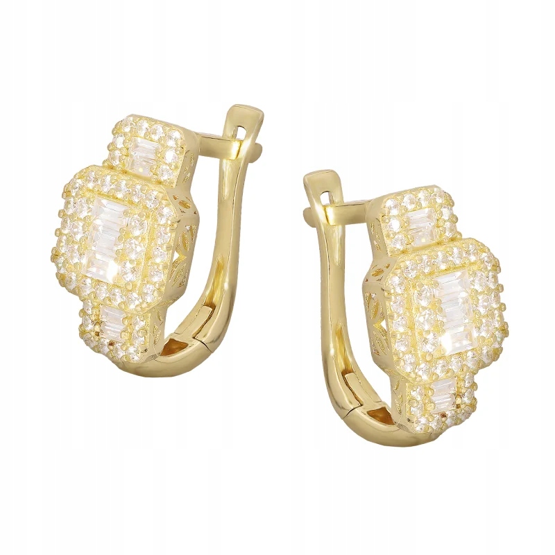 náušnice zlaté pro ženu 585 čtvercové s bílými zirkony jako dárek