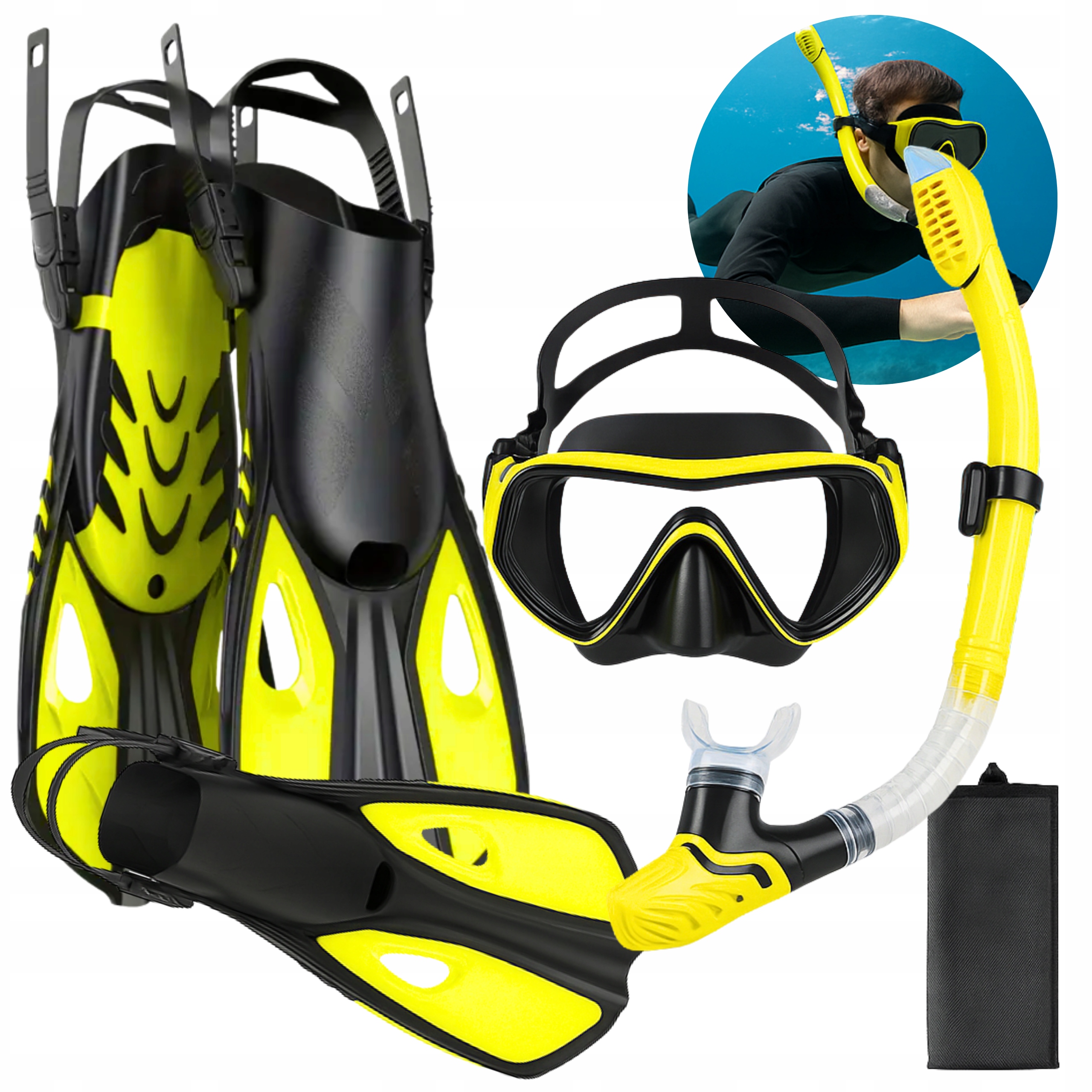 Zestaw Do Nurkowania Maska Z Rurką Płetwy Snorkeling Do Pływania r. 38-42