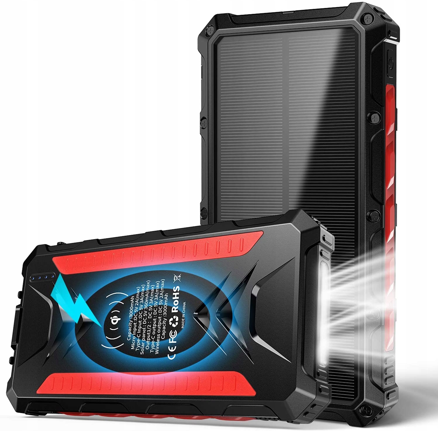 

Duży powerbank 36000mAh z indukcją i panelem solar