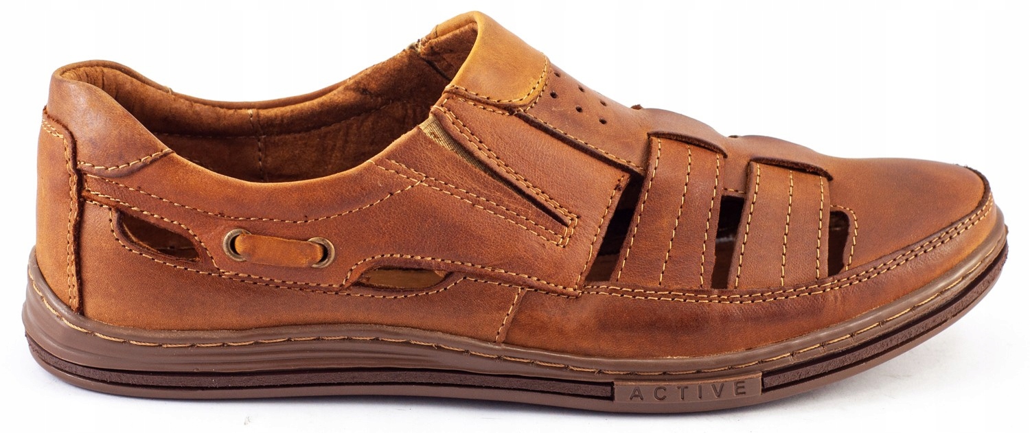 

Buty Męskie Skórzane Ażurowe Skóra 06 Camel 40