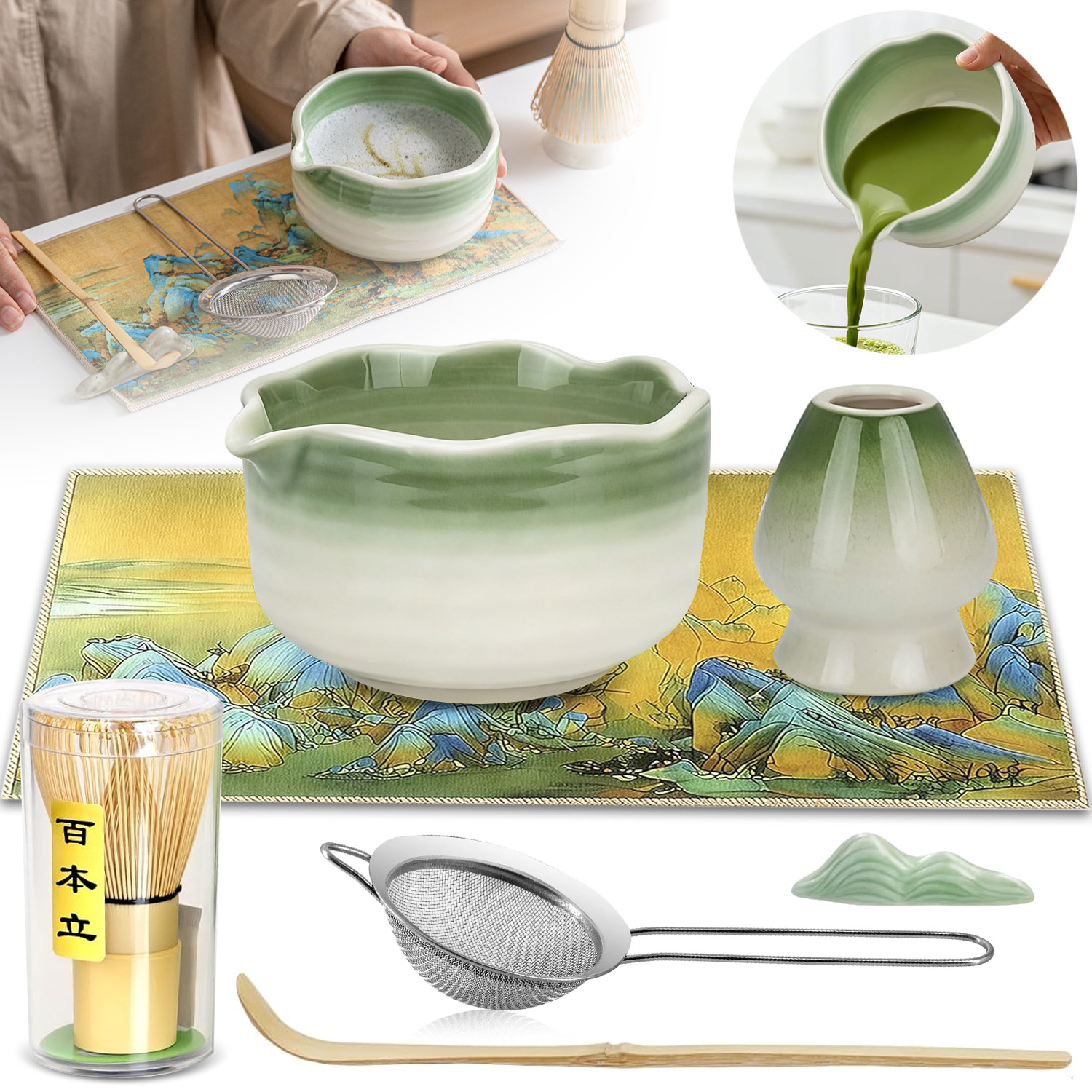 Levně Dárková Sada Pro Přípravu Čaje Matcha, Sada Na Matcha 7 Ks