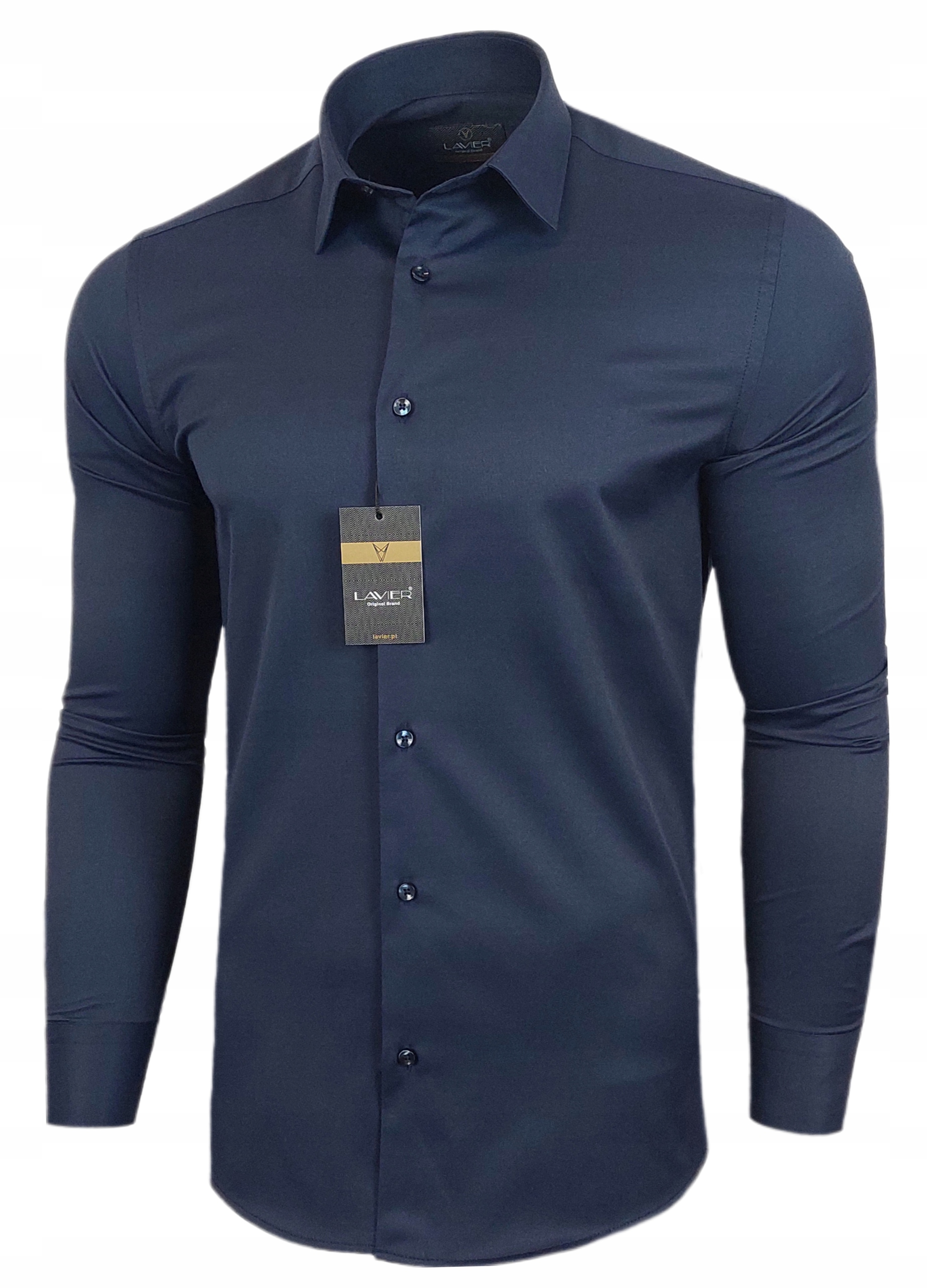 Pánská jednobarevná Pánská košile hladká Lavier tmavě modrá elegantní Slim Fit bavlna velikost S