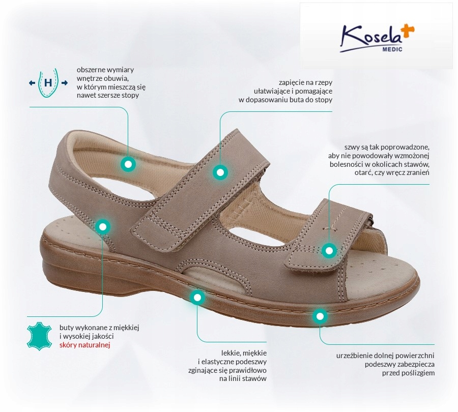 KOSELA MEDIC SANDAŁY SKÓRA-TĘGOŚĆ -H/K-9154- R.39 Marka inna