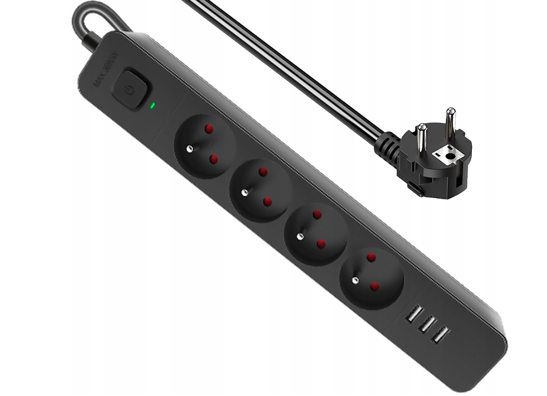 LISTWA ZASILAJĄCA PRZEDŁUŻACZ 3xUSB Z WŁĄCZNIKIEM ANTYPRZEPIĘCIOWA 1,5m