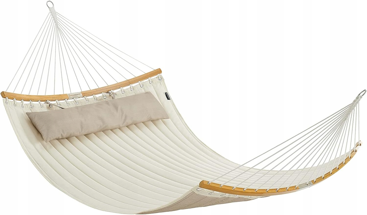 Hamak z drążkami i poduszką pikowany 225 kg beżowy ecru 200x140