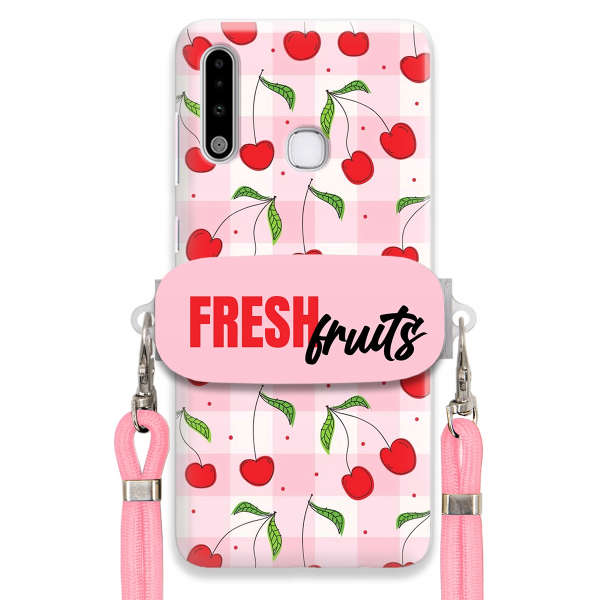 Puzdro pre Samsung A70e Case držiak na šnúrku ruží Fresh Fruits Mriežka Ovocie