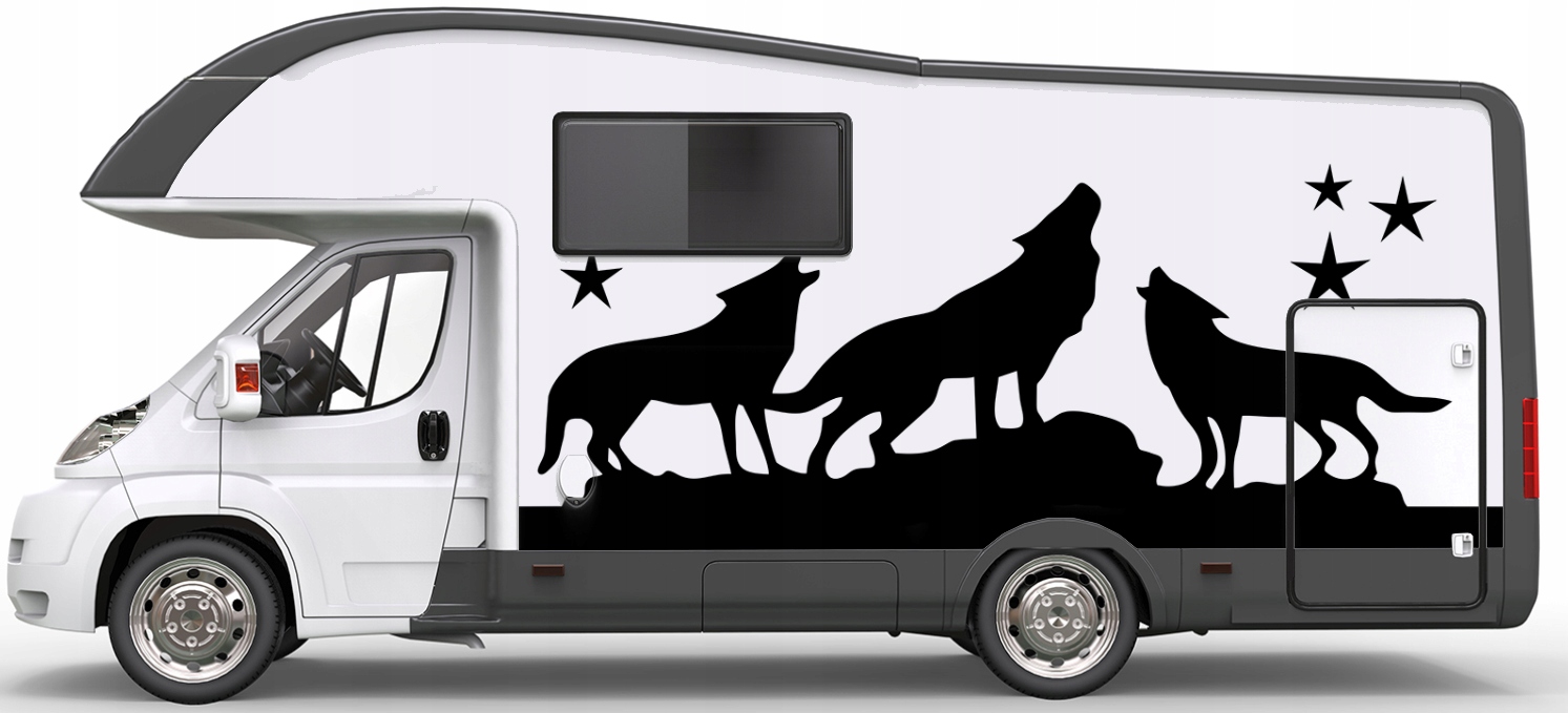 NAKLEJKA Grafika na kamper Przyczepę WILK WILKI WOLF WILD NATURE 90x228 Producent MGDesign